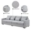 4 Seater Modern Linen Sofa With Armrest Pockets And 4 Pillows, Minimalist Style Couch - Light Gray - Image 20