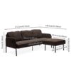 Modern L Shaped 3 Seater Polyester Fabric Sofa With Ottoman, Upholstered Couch For Small Spaces - Brown - Image 3