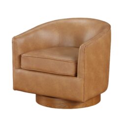 Maisy - Saddle Brown Barrel Swivel Chair With Wood Base - Brown