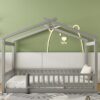 Full Size Bed House Bed Frame With Fence - Gray - Image 11