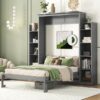 Full Size Murphy Wall Bed With Shelves And LED Lights - Gray - Image 20