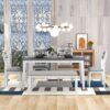 6 Piece Dining Set Classic And Traditional Style, Includes Dining Table, 4 Upholstered Chairs & Bench - White / Gray - Image 5