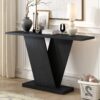 Console Table With V Shape Base / Natural Wood Veneer, Sculptural Entryway Accent - Black - Image 4