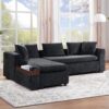 Modern L Shaped Sectional Sofa With Chenille Upholstery And Wooden Storage - Black - Image 4
