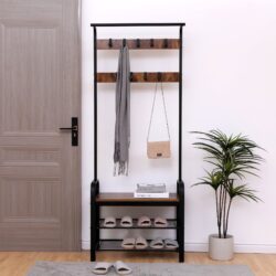 Coat Rack, Hall Tree With Shoe Bench For Entryway, Entryway Bench With Coat Rack, 4 In 1, With 9 Removable Hooks - Rustic Brown / Black