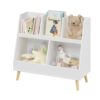 Kids Bookshelf And Toy Organizer, 5 Cubbies Wooden Open Bookcase, 2-Tier Baby Storage Display Organizer With Legs, Free Standing For Playing Room, Bedroom, Nursery, Classroom - White - Image 12