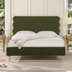 Stockholm - Queen Modern Wavy Headboard Platform Bed - Olive Green