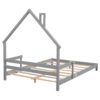 Full House-Shaped Headboard Bed With Handrails, Slats - Gray - Image 9