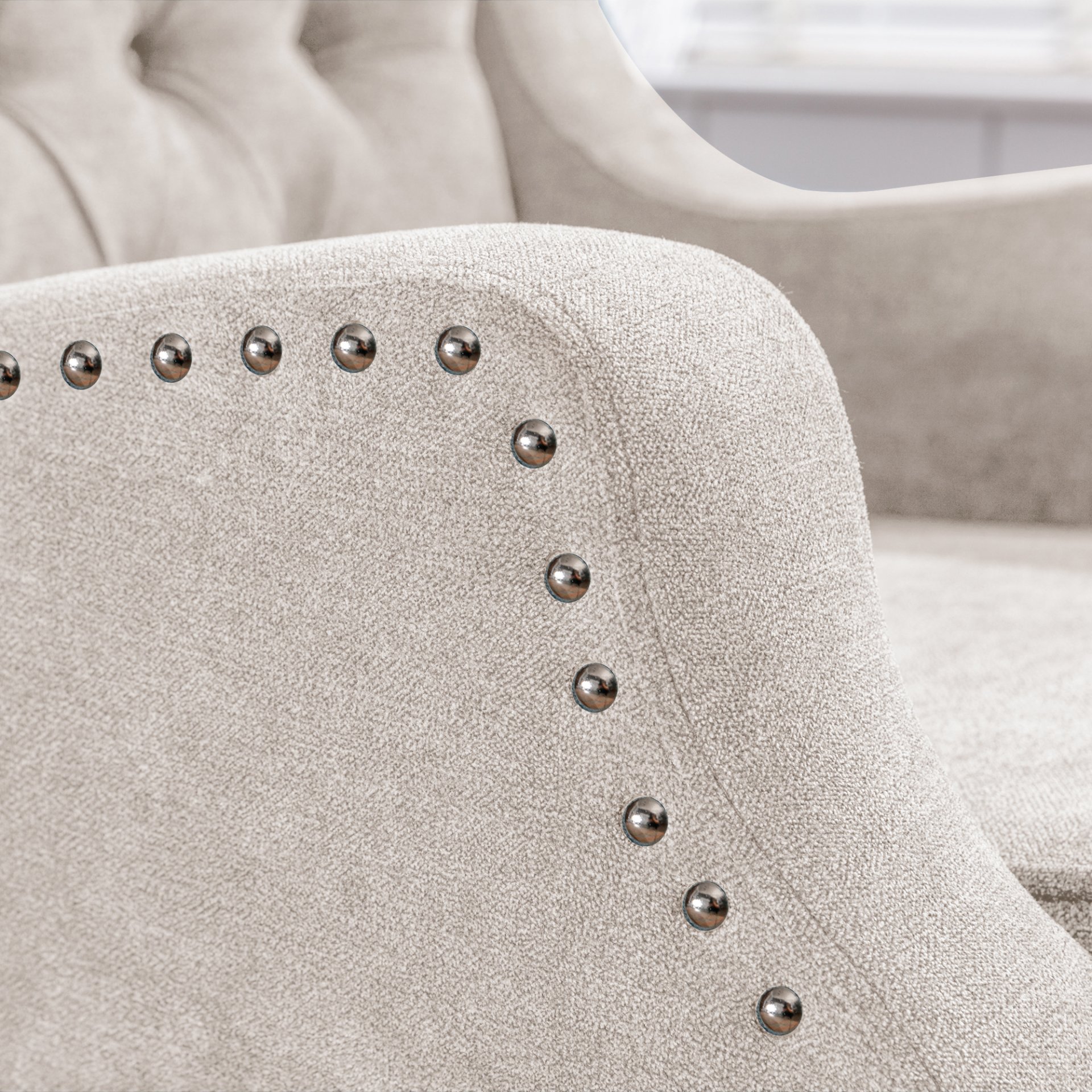 Accent Chair, Living Room Chair, Footrest Chair Set With Vintage Brass Studs, Button Tufted Upholstered Armchair For Living Room, Comfy Reading Chair For Bedroom, Reception Room - Beige - Image 22