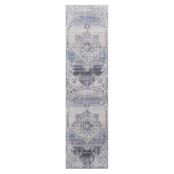 Payas - 2' X 8' Medallion Runner Rug - Cream / Blue