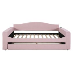 Twin Size Upholstered Daybed With Storage Armrests, Trundle And Latest Integrated Bluetooth Audio System - Pink