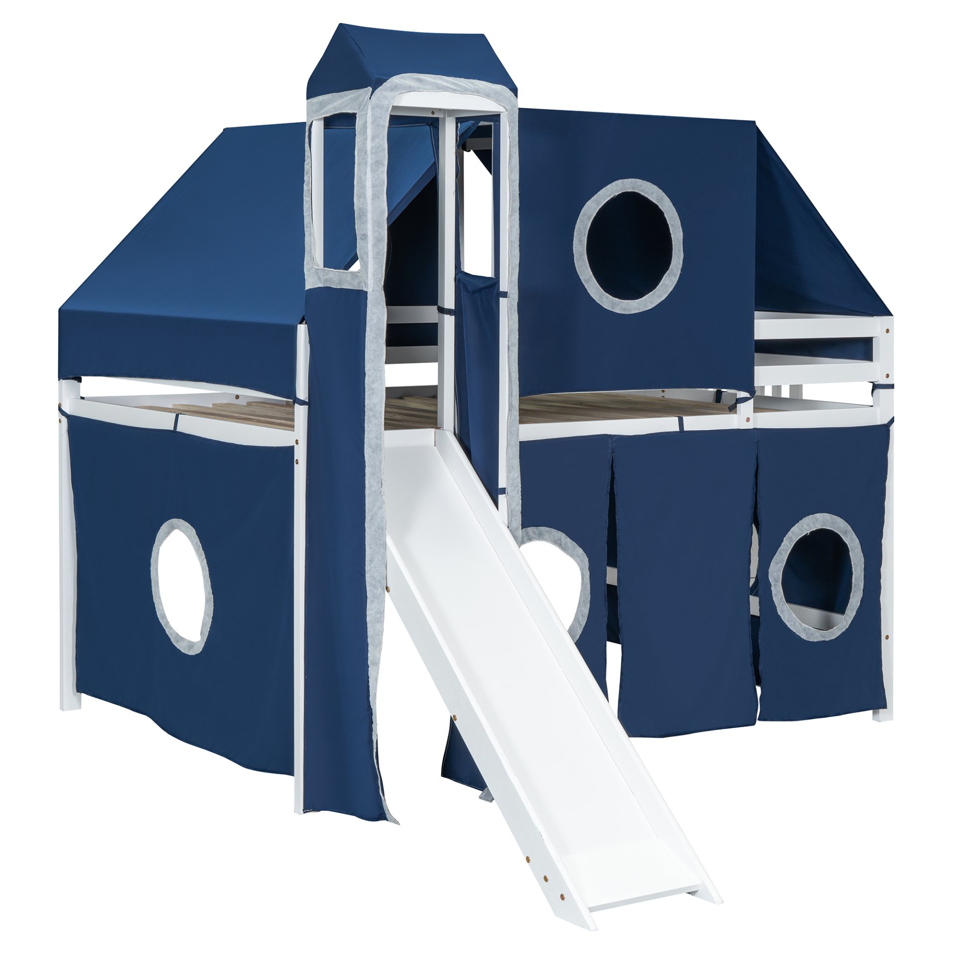 Full Size Loft Bed With Tent And Tower - Blue - Image 8