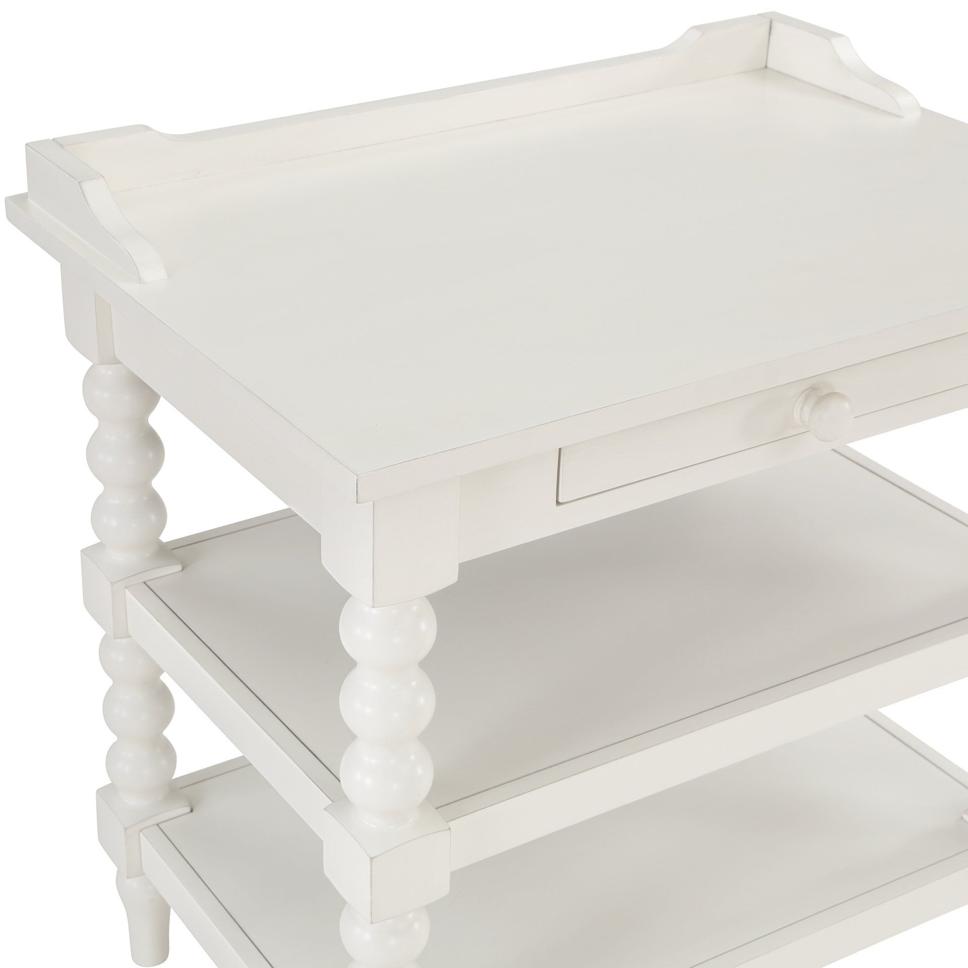 Aria - Nightstand With Styling, 2 Shelves, Pull Out Tray, Spool Turned Legs - Antique White - Image 4