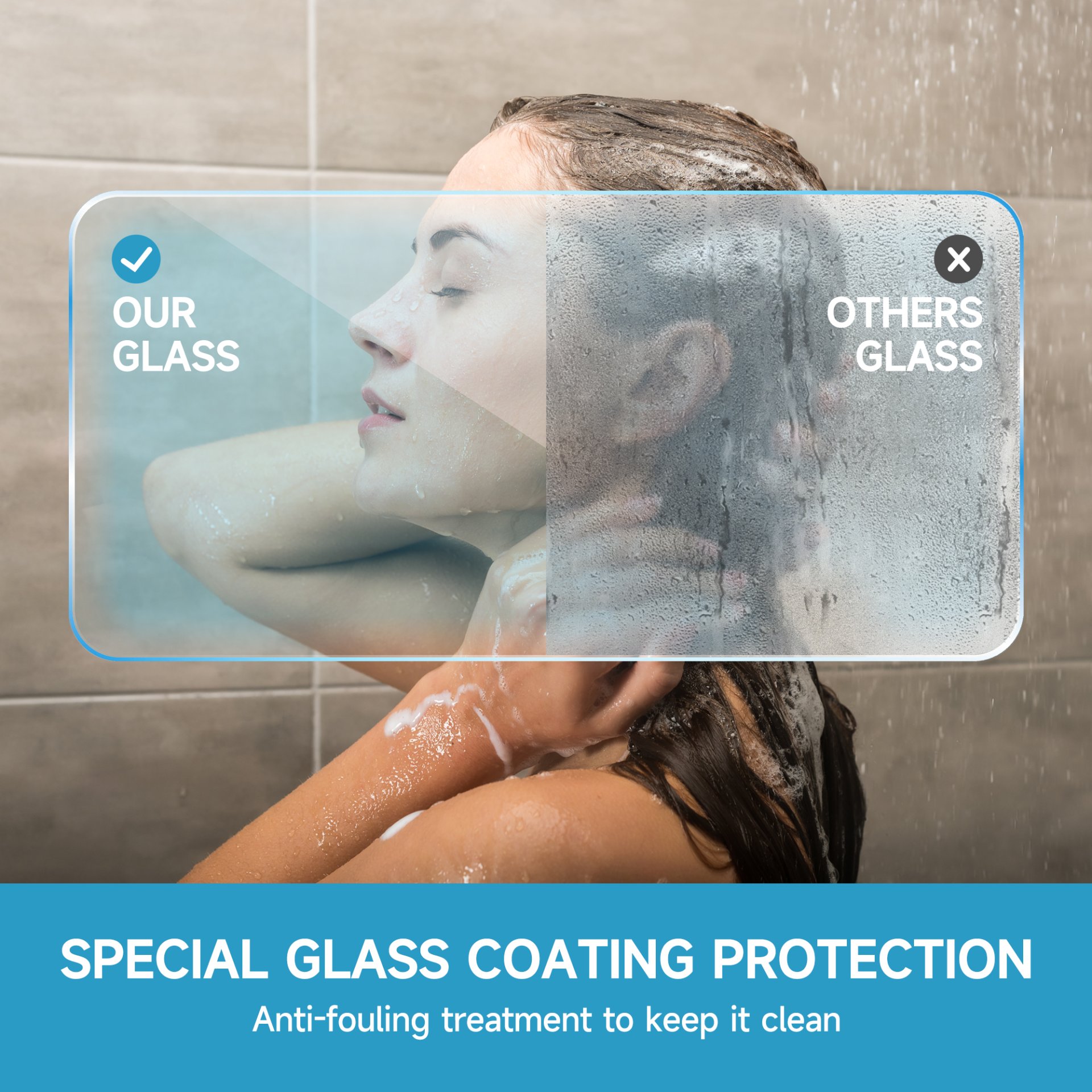 Aluminum Frame Double Sliding Soft Close Bathtub Shower Door, 1 / 4" Tempered Glass And Dual 304 Stainless Steel Handles - Matte Black - Image 10
