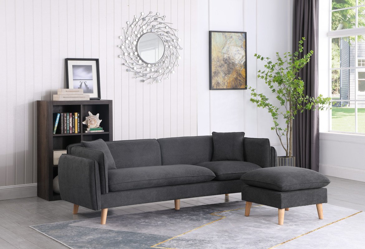 Brayden - Fabric Sectional Sofa Chaise - Dark Gray - Image 4