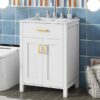 Bathroom Vanity Combo With Ceramic Sink, Luxurious Space-Saving Vanity, 2 Soft-Close Doors - Gold / White - Image 6