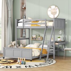 Twin Over Full Bunk Bed With Desk - Gray