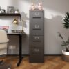 Premium 4 Drawer File Cabinet With Lock Metal Vertical File Cabinet For Office Or Home In Steel, A4 Legal / Letter Size - Brushed Nickel - Image 2