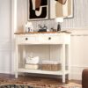 Farmhouse Style Console Table With 2 Drawers And Bottom Storage Shelf - Antique White - Image 14