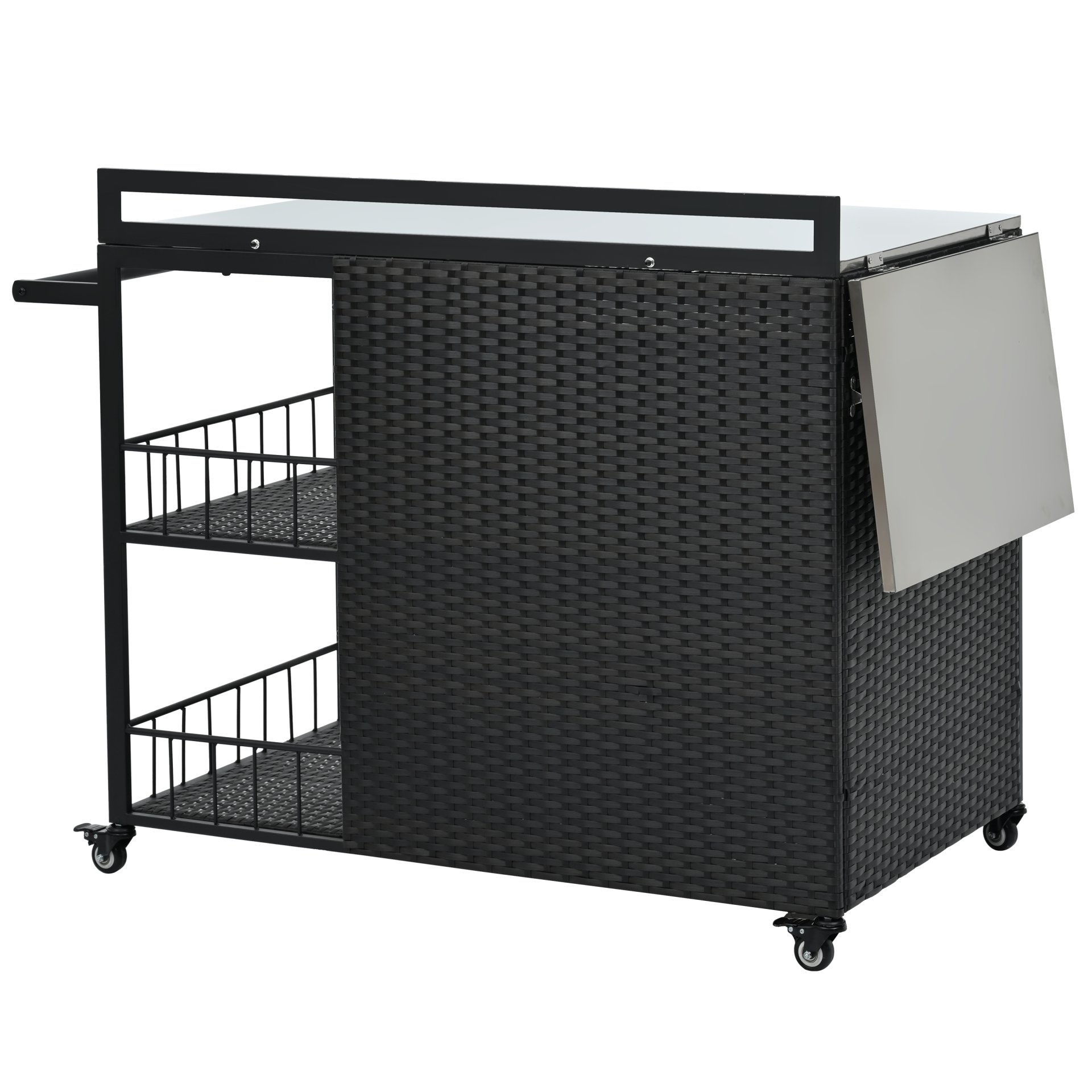 Outdoor Kitchen Island With Storage, Cooking Station, Grill Cart, Foldable Tabletop, And Bottle Opener - Dark Brown - Image 18