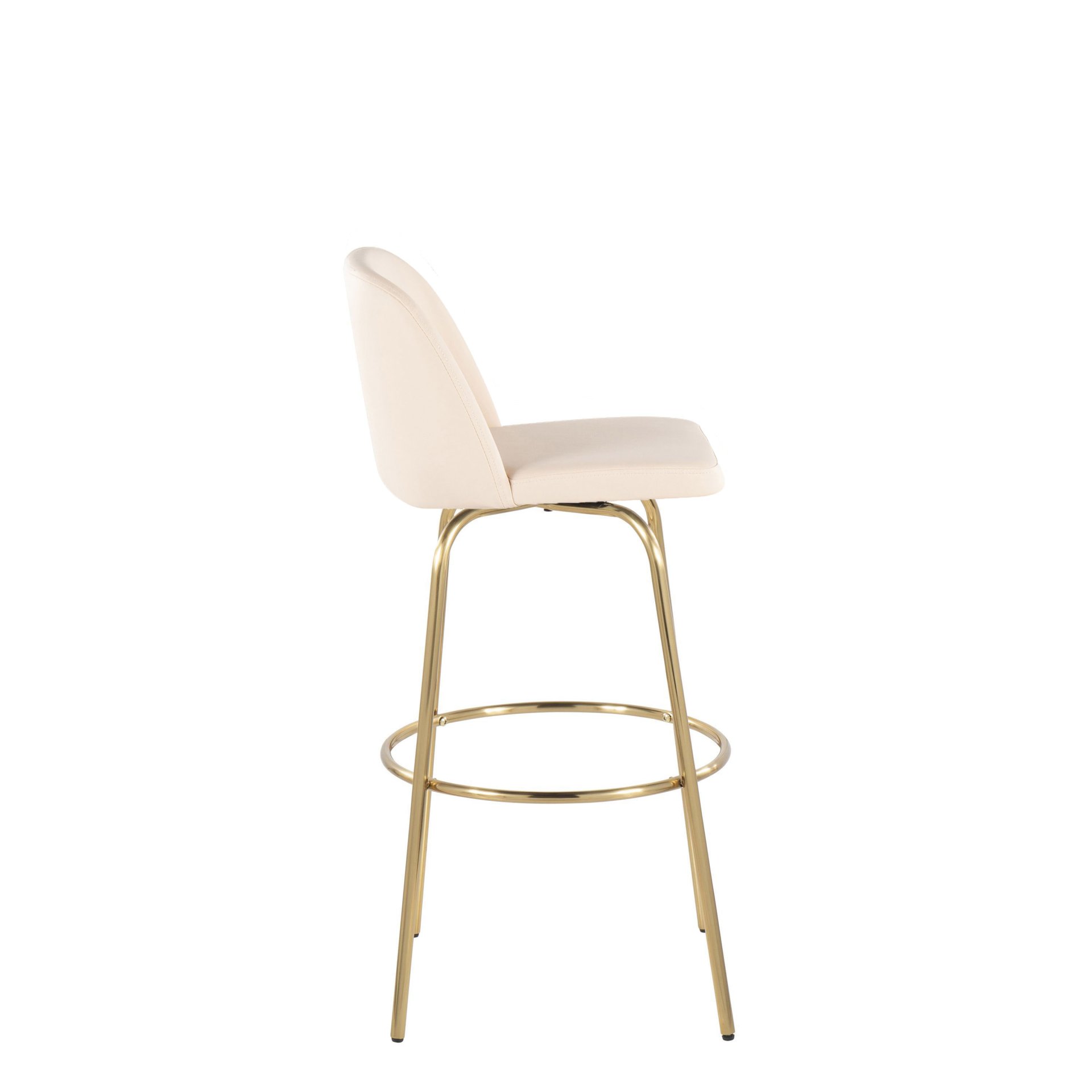 Toriano - Contemporary Fixed Height Barstool With Swivel With Round Footrest (Set of 2) - Cream / Gold - Image 3