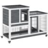 Pawhut - Wooden Rabbit Hutch Elevated Bunny Cage Indoor Small Animal Habitat With Enclosed Run With Wheels, Ramp, Removable Tray Ideal For Guinea Pigs - Gray - Image 4