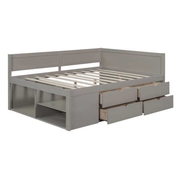 Full Size Daybed With Drawers And Shelves - Gray