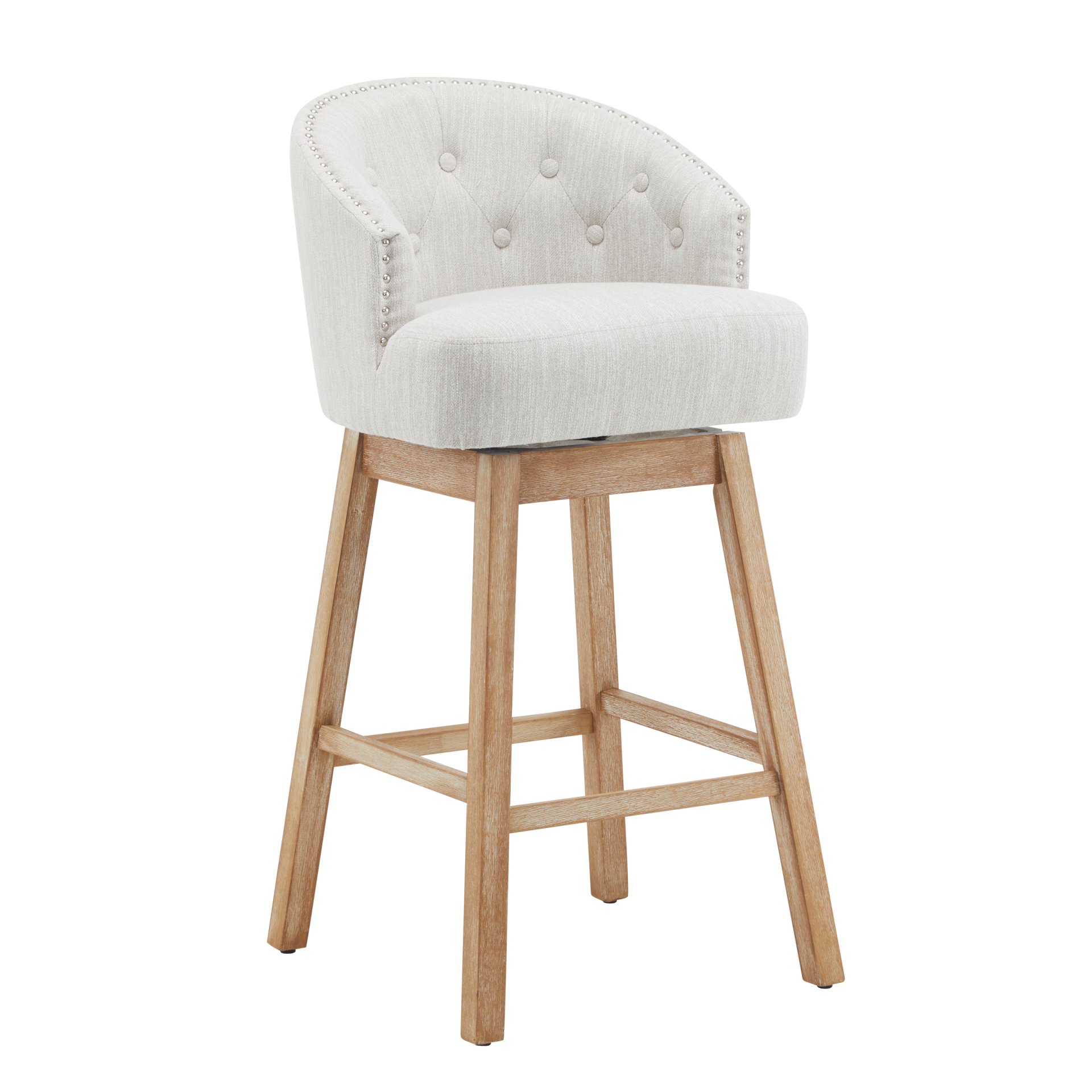 Swivel Counter Stools (Set of 2), Upholstered Counter Height Bar Stools With Solid Rubber Wood Frame, Backrest, Footrest, Armless Barstools For Home Bar, Kitchen Counter - Natural / Beige - Image 12