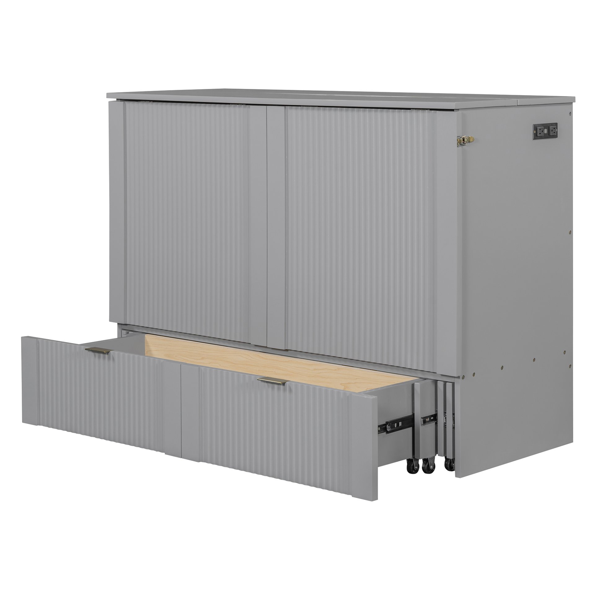 Full Size Murphy Bed With Drawer And A Set Of Sockets & USB Ports, Pulley Structure Design - Gray - Image 14