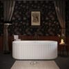 67" Freestanding Solid Surface Bathtub, Luxury Engineered Stone Resin Freestanding Soaking Bathtub With Overflow And Pop-Up Drain Cupc Certified 23S13-67 - Matte White - Image 3