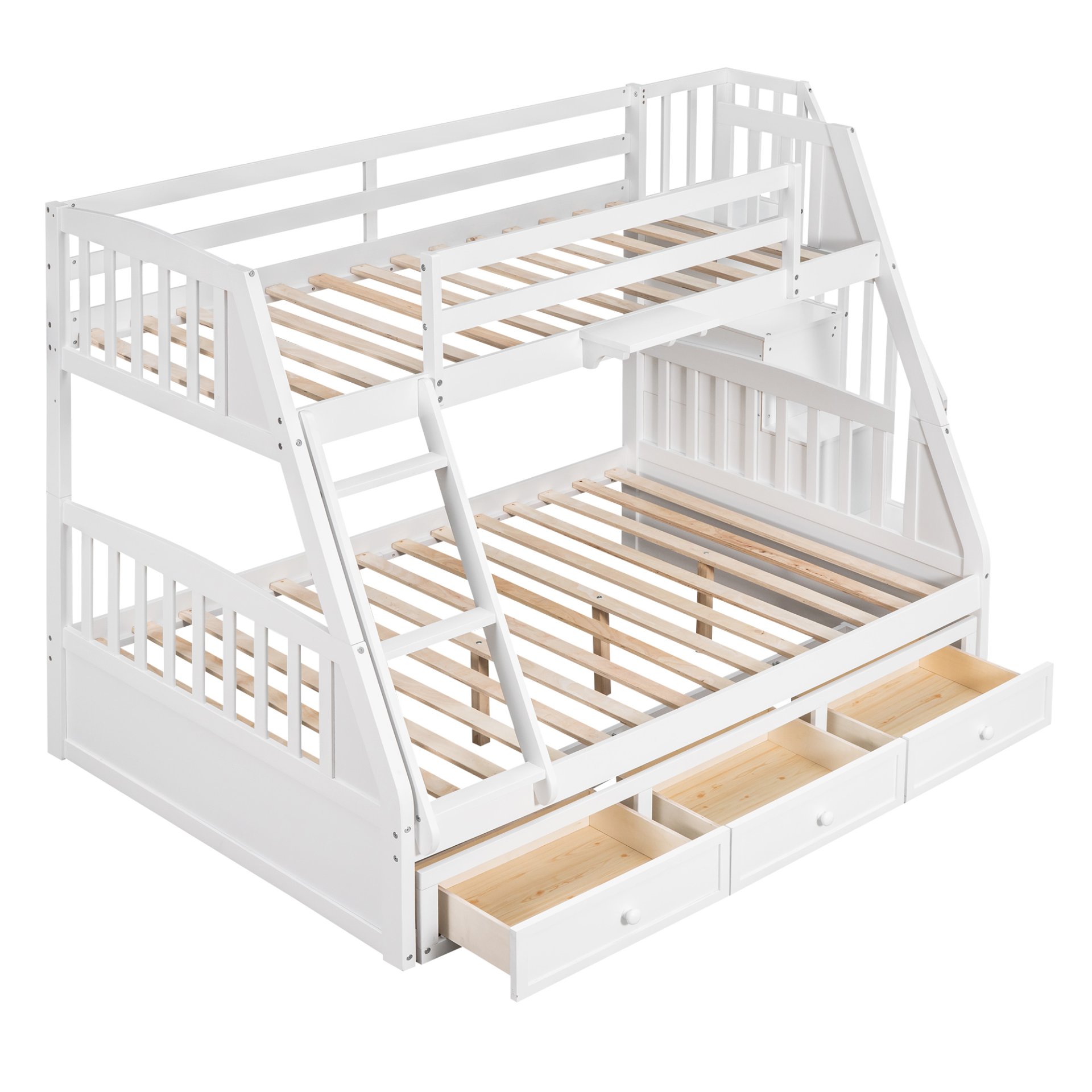 Twin Over Full Bunk Bed With Drawers, Ladder And Storage Staircase - White - Image 6