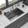 Drop In Waterfall Kitchen Sink With Pull Out Faucet & Cup Washer, 16 Gauge Stainless Steel - White - Image 8