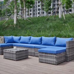 Patio Sofa With Cushions - Blue / Gray