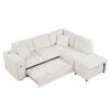 Sectional Sofa L-Shaped Sofa Couch Pull-Out Sofa Bed With A Movable Ottoman, Two USB Ports And Two Cup Holders For Living Room - Beige - Image 17