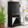 Stylish Bathroom Storage Cabinet With 2 Laundry Baskets And Drawer - Black - Image 2