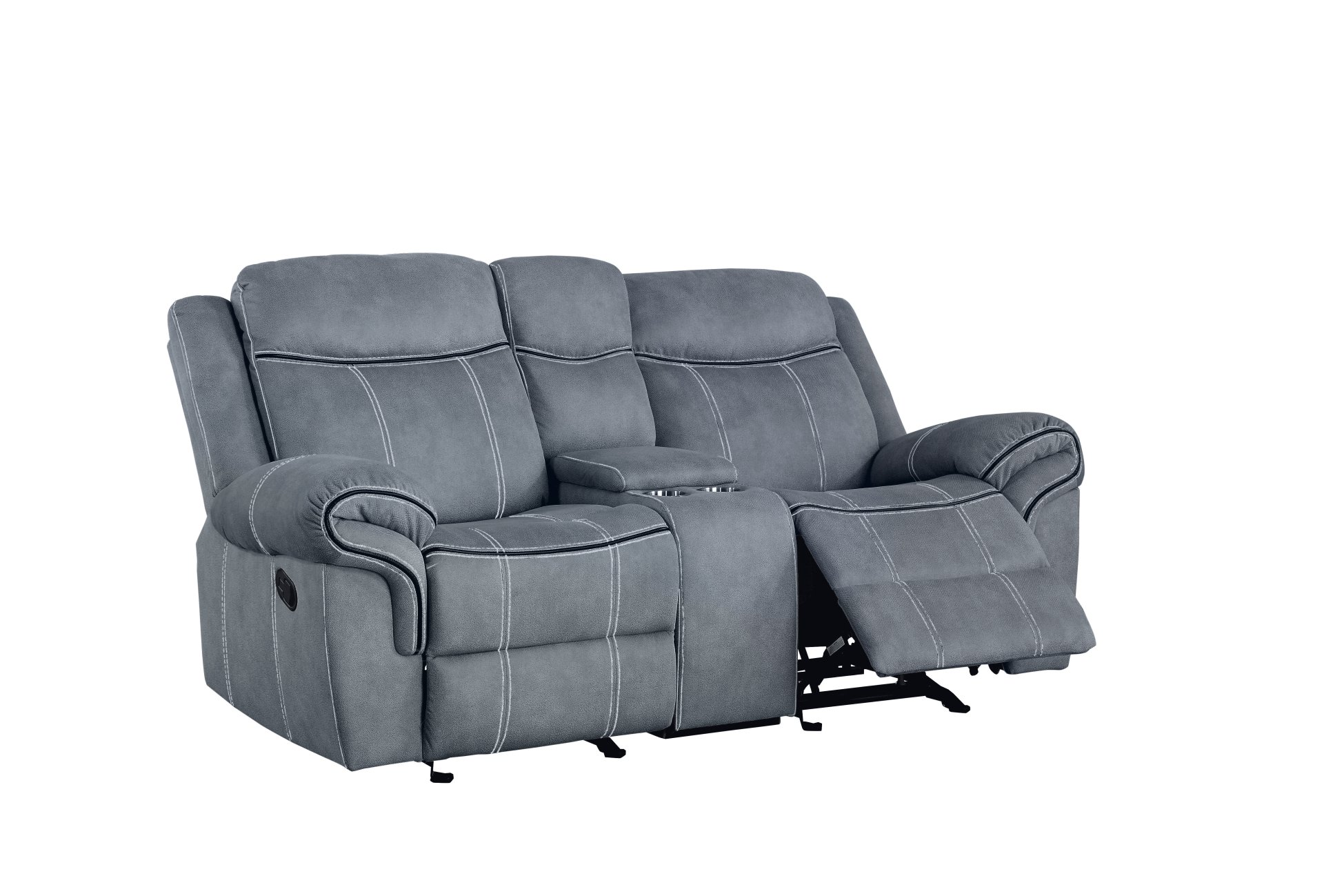 Zubaida - Two Tone Velvet Recliner Loveseat With USB Port Console - Gray - Image 6