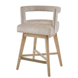 Contemporary Design Swivel Counter Stool With Low Back Support Polyester And Solid Wood - Cream