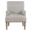 Alice - Upholstered Arm Chair With Pecan Legs And Antique Brass Nailheads - Beige - Image 5