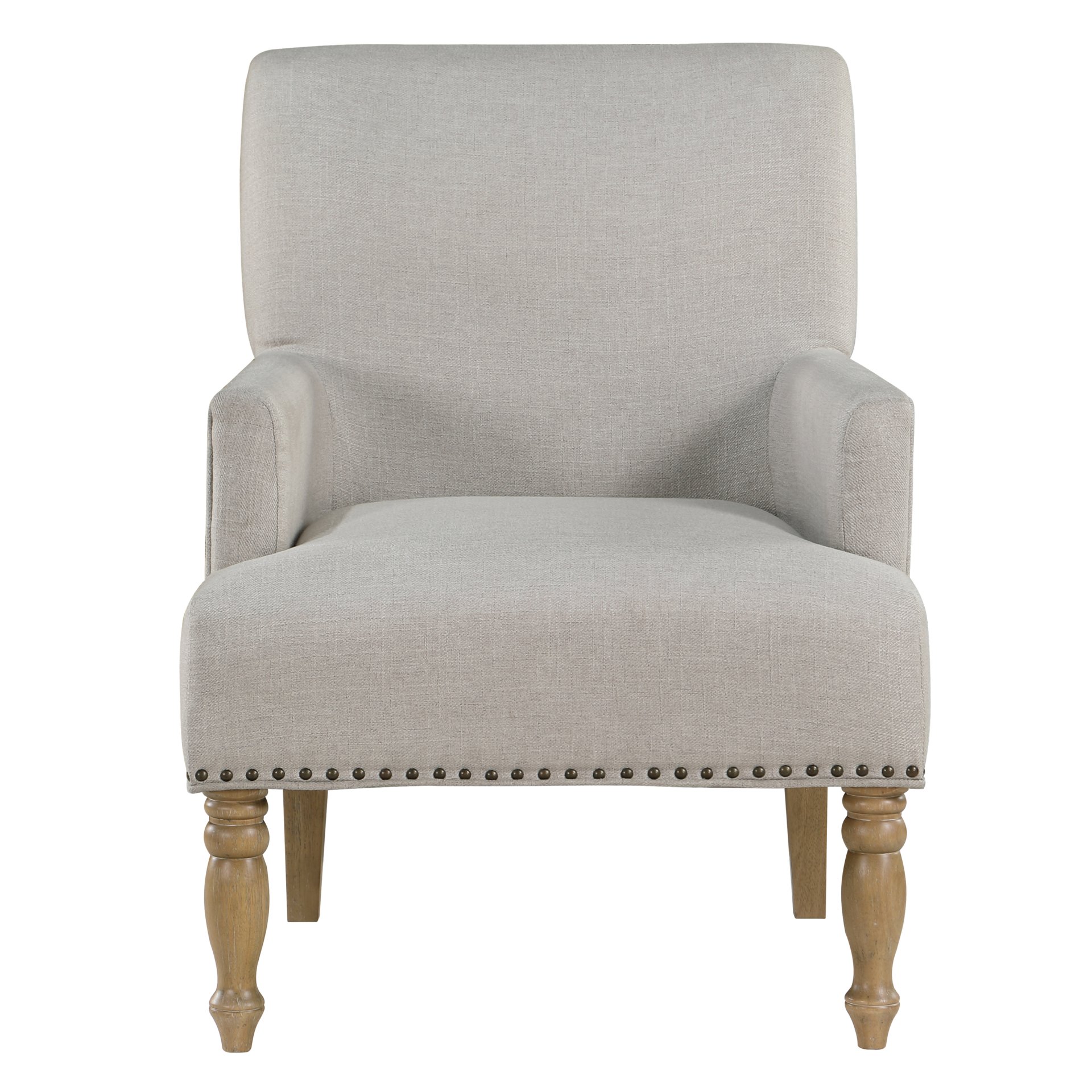 Alice - Upholstered Arm Chair With Pecan Legs And Antique Brass Nailheads - Beige - Image 5