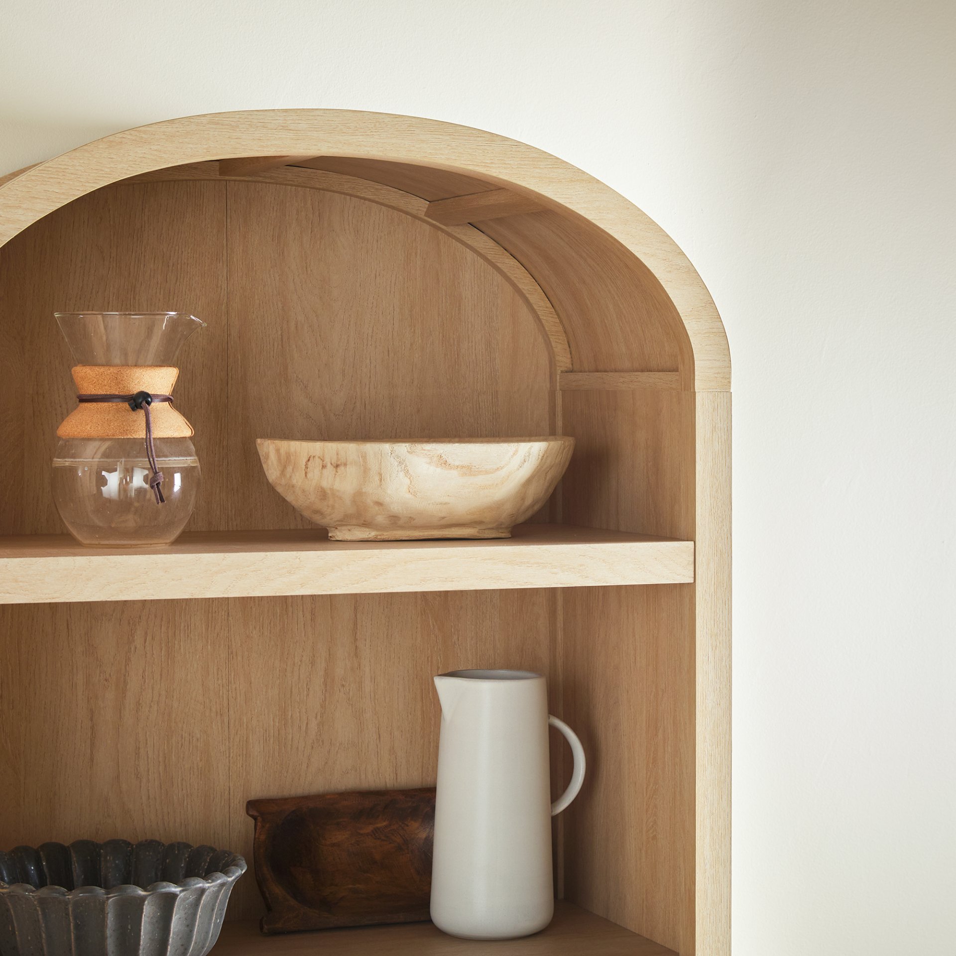 Modern 3 Shelf Open Arched Bookcase Cabinet - Oak - Image 9