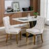 Nikki - Modern, High-End Tufted Solid Wood Contemporary Velvet Upholstered Dining Chair With Golden Stainless Steel Plating Legs, Nailhead Trim (Set of 2) - Beige / Gold - Image 14