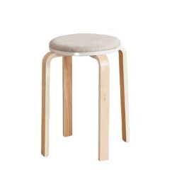 Stackable Bentwood Stools (Set of 4), Round Backless Chairs For Dining Room, Kitchen, Classroom - Light Gray