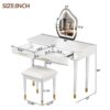 Modern Vanity Table Set With Mirror Touch Screen Lighted Mirror, Dressing Table And Cushioned Stool Set With 2 Large Drawers - White - Image 3