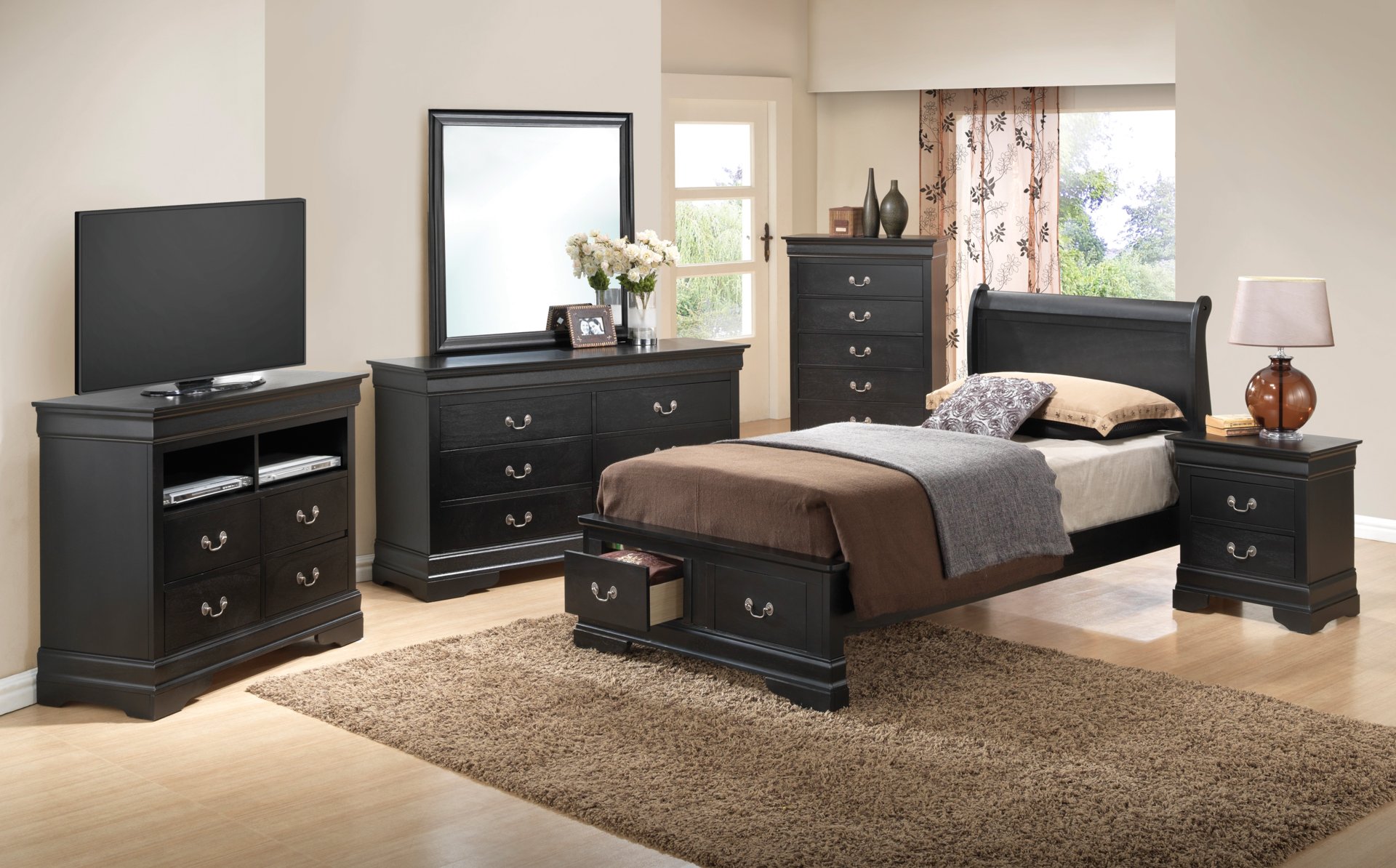 Louis Phillipe - Twin Elegant Storage Bed - Black - Image 5