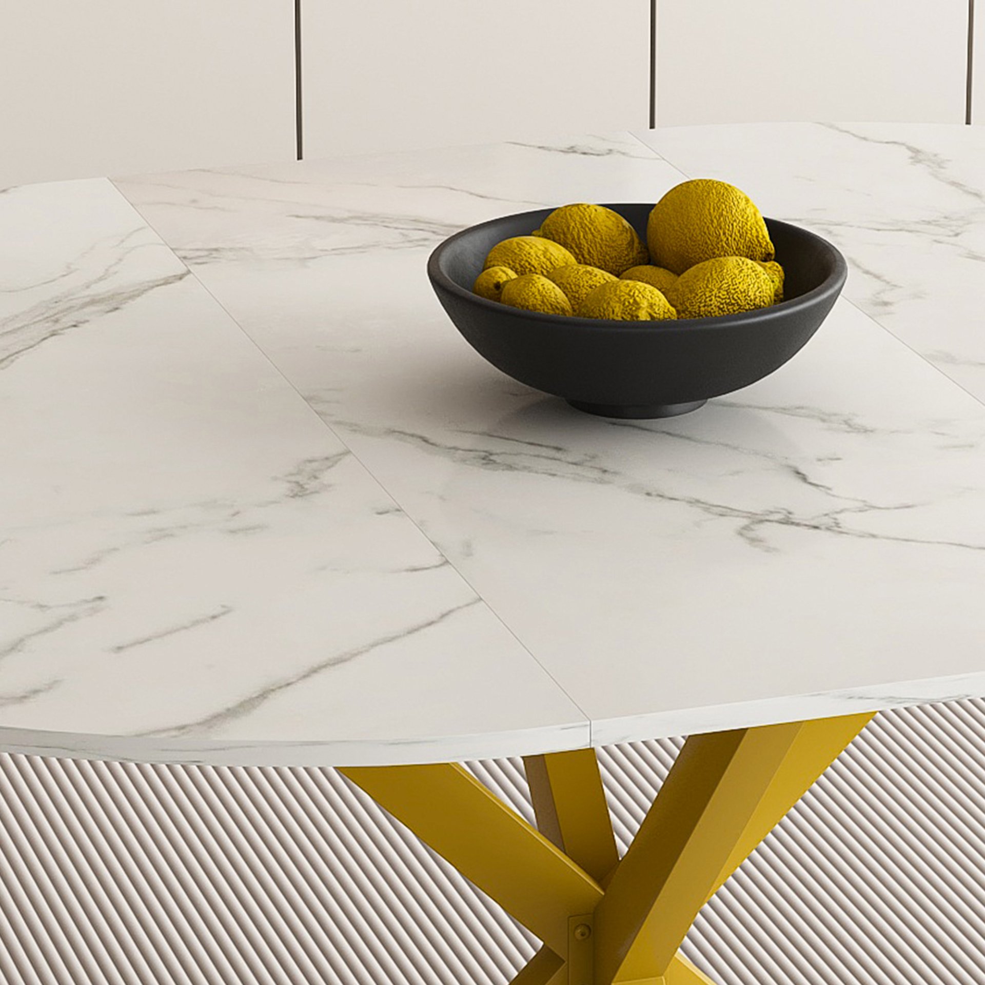 Round Dining Table With Extendable Blades, X Base, Fits 4 - 6 People - White - Image 6