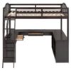 Full Loft Bed With U Shaped Desk, Storage Compartments And Tri Fold Mirror - Espresso - Image 2
