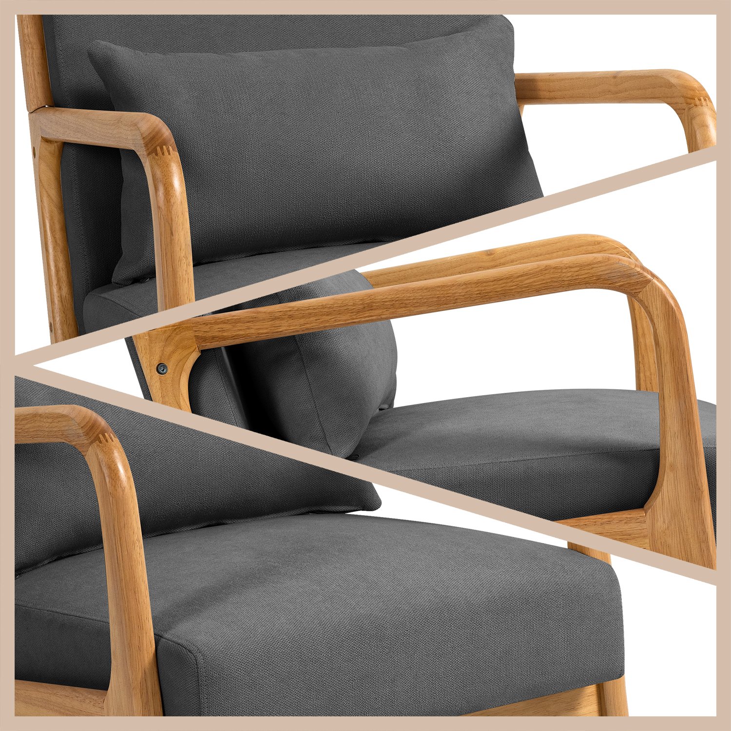 Leisure Chair With Solid Wood Armrest And Feet, Mid-Century Modern Accent Sofa, 1 Seat - Dark Gray - Image 5