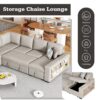 U-Shaped Sectional Sofa Pull-Out Sofa Bed With Two USB Ports, A Storage Chaise Lounge And Four Back Pillows For Living Room - Beige - Image 7