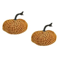 Chenille Weighted Pumpkin Ornament Decor For Holiday Harvest Festival Fall Festival & Thanksgiving (Set of 2) - Orange