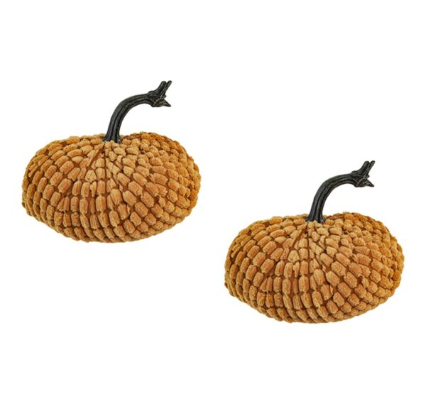 Chenille Weighted Pumpkin Ornament Decor For Holiday Harvest Festival Fall Festival & Thanksgiving (Set of 2) - Orange